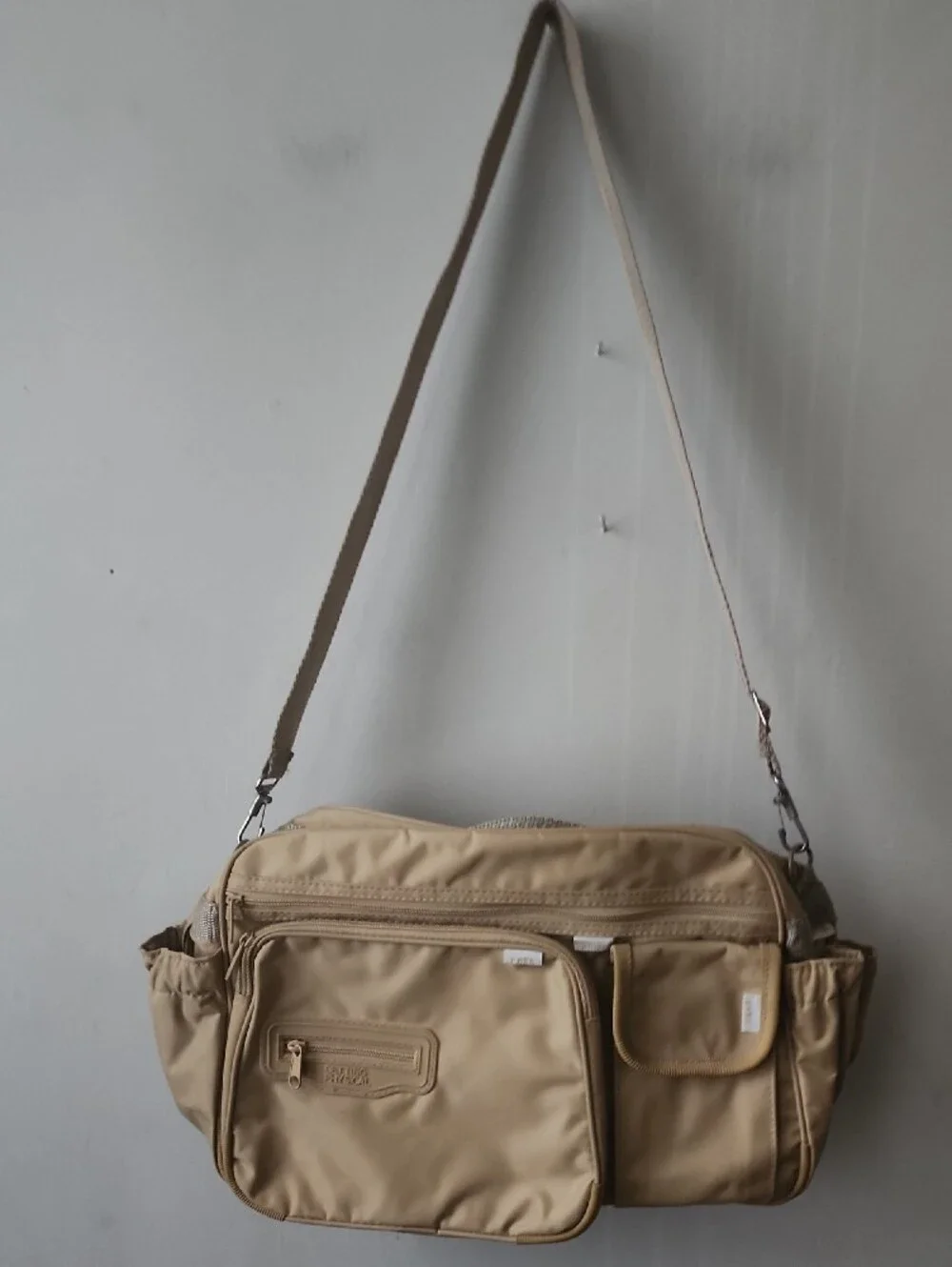 Neutral Beige Men's Crossbody Messenger Bag with Multiple Pockets